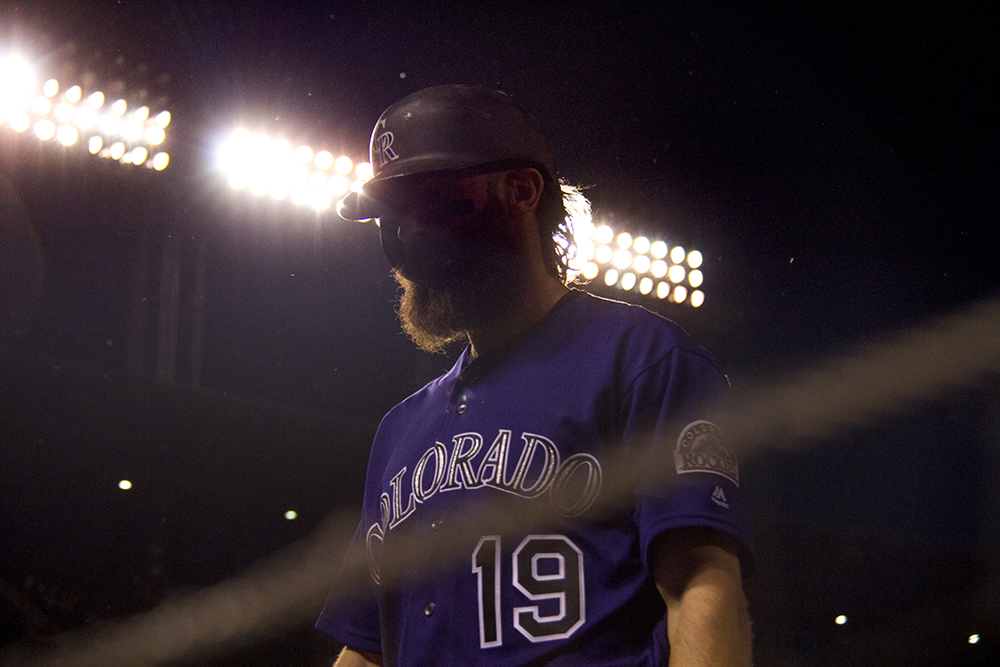 The Colorado Rockies' Charlie Blackmon marches to the beat of his