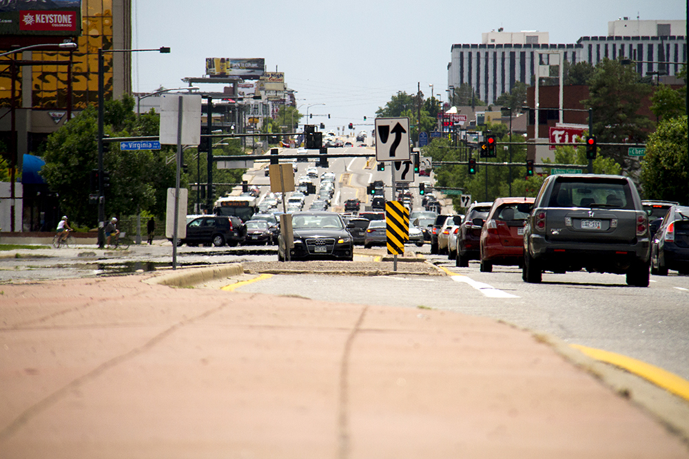 Colorado Boulevard on a Saturday afternoon. Not packed, still vexing. (Kevin J. Beaty/Denverite)
colorado boulevard; roads; traffic; denver; colorado; denverite; kevinjbeaty; cherry creek; hilltop;