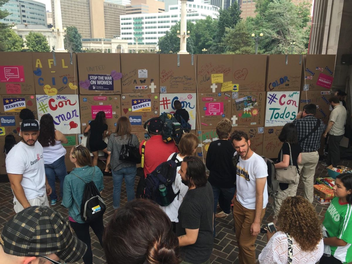 ProgressNow Colorado builds cardboard wall, fills van with donations