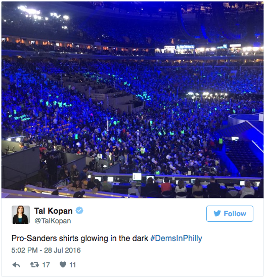 Tweet showing glowing Bernie Sanders.