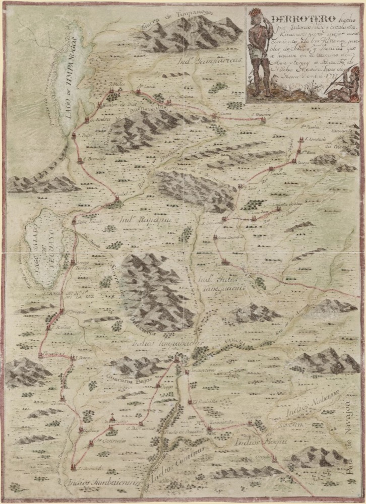 A 1777 map shows sections of Colorado, Utah, Arizona and New Mexico explored by the Dominguez-Escalante Expedition in 1776. Library of Congress Geography and Map Division.