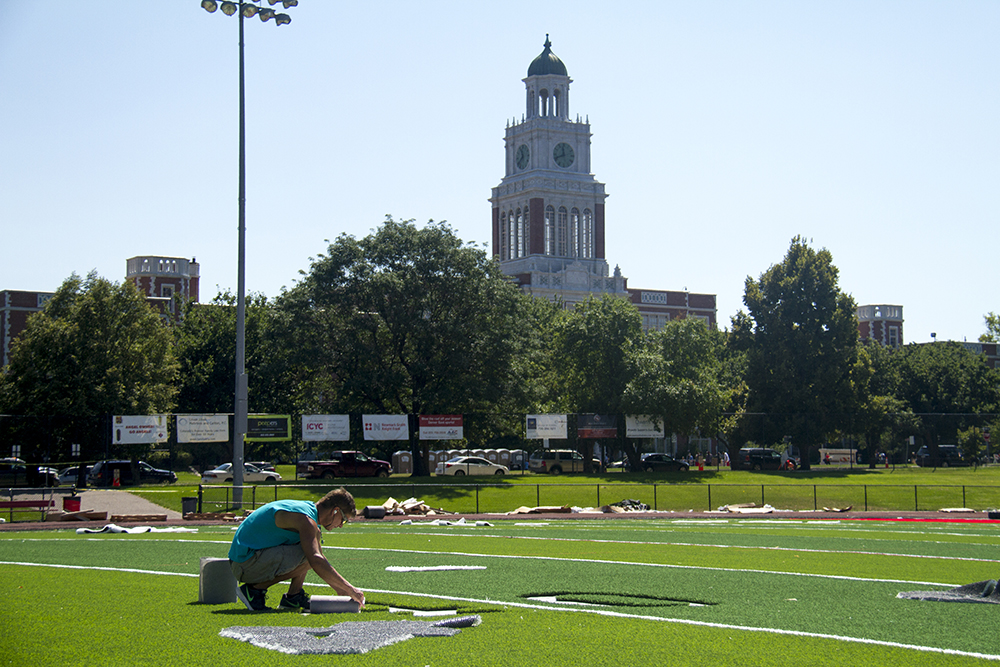 New turf gets installed at East High School. (Kevin J. Beaty/Denverite)
east high school; sports; football; kevinjbeaty; denver; denverite; colorado;