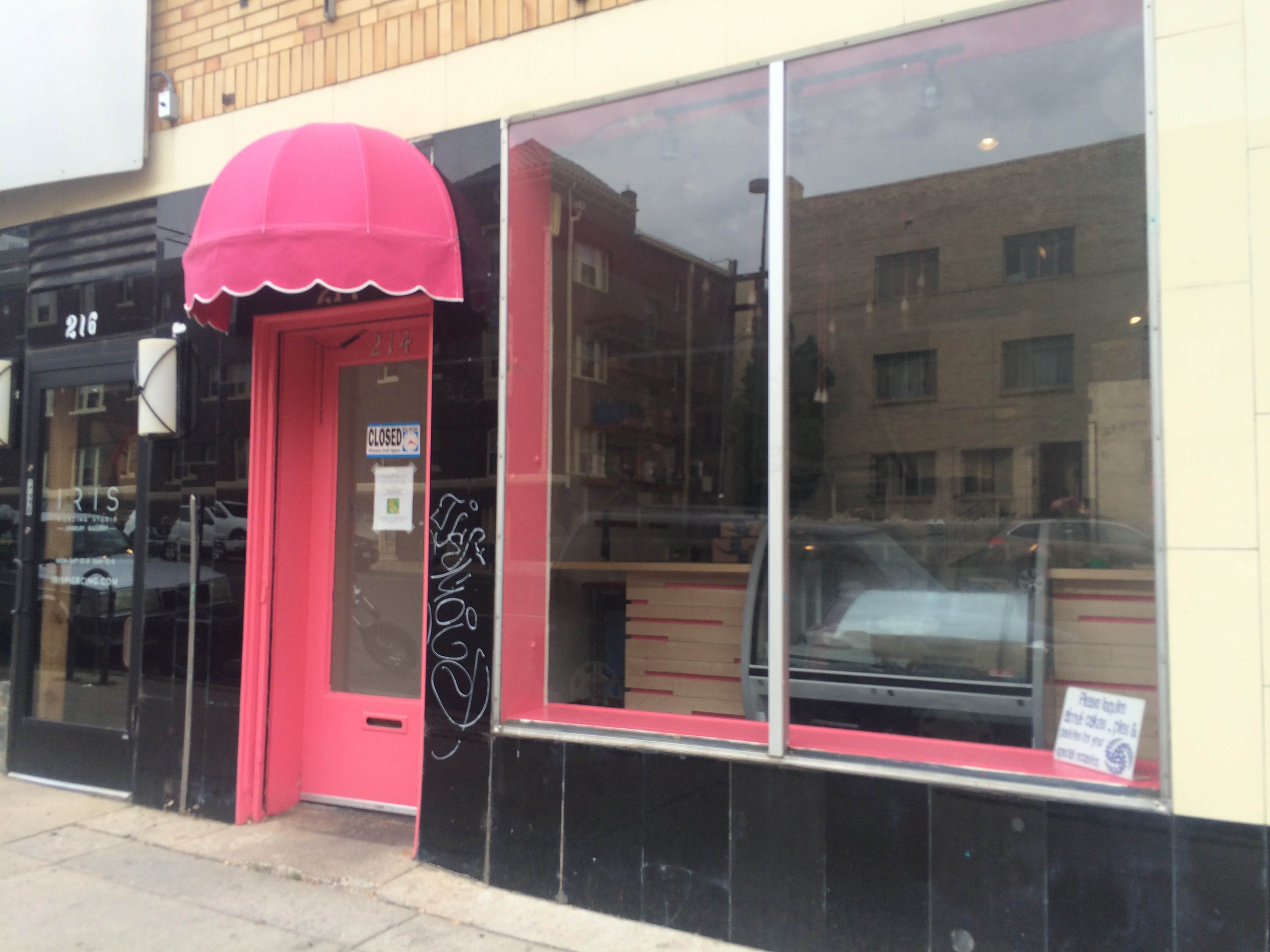 This pink door is where you'll be able to get the vegan treats. (Ashley Dean/Denverite)