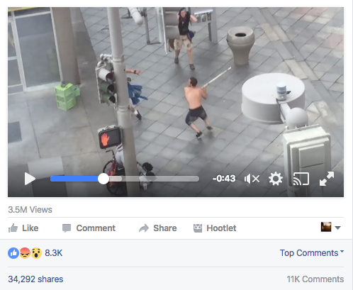 A screenshot of Caleb Bonham's Facebook video of an assault on 16th Street Mall. (Facebook)