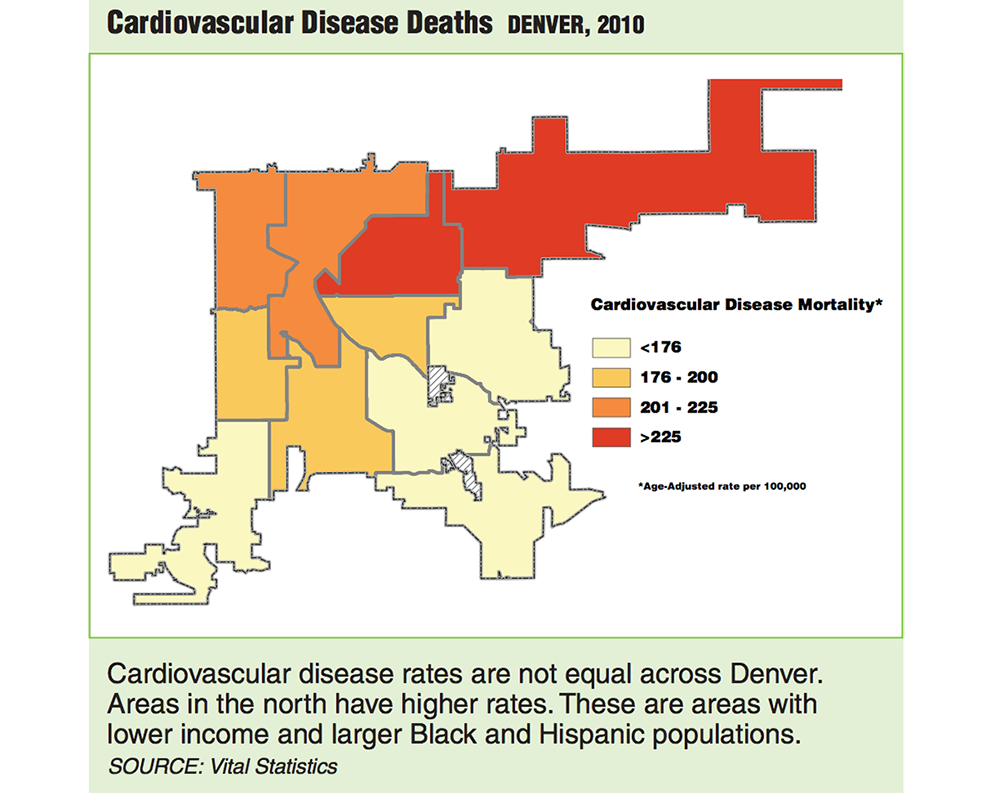 A map showing vehicle emission levels in Denver. (City and County of Denver)
health; disease; map; denver; elyria swansea; globeville; air quality; denverite; colorado