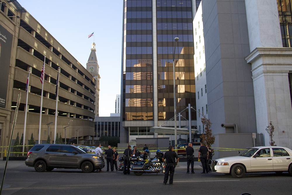 Scene of a shooting on Champa between 16th and 17th. (Kevin J. Beaty/Denverite) crime; shooting; cbd; central business district; 16th street mall; police; kevinjbeaty; denver; denverite; colorado;