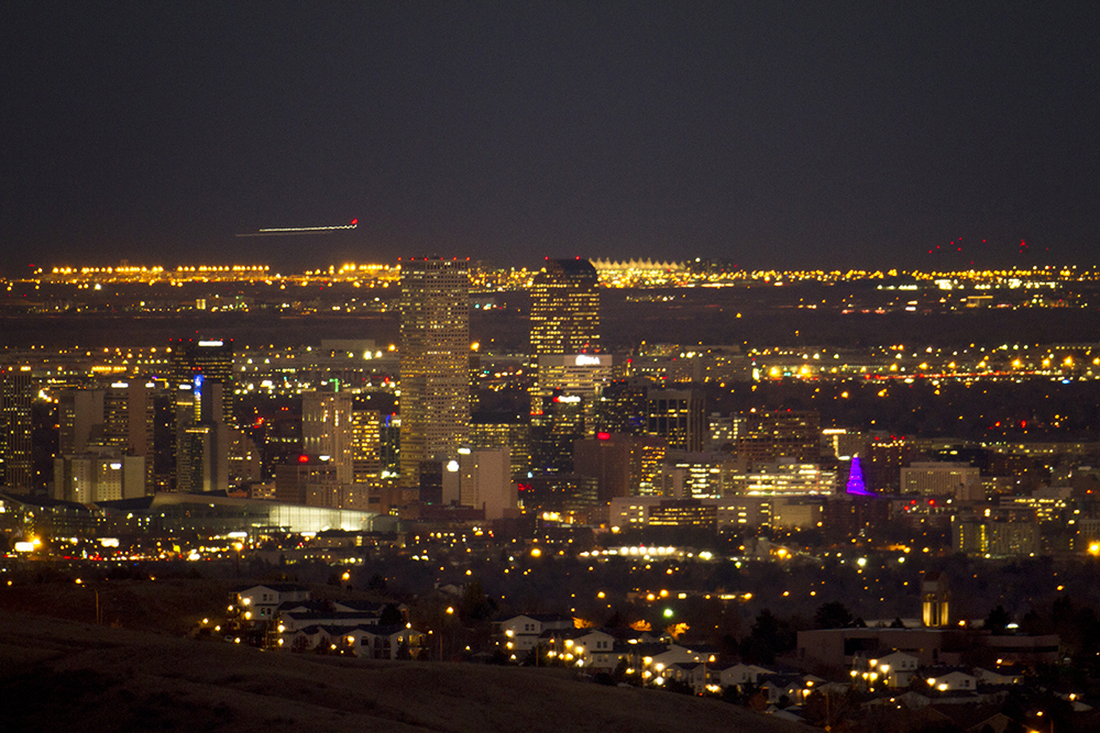 Denver (with DIA in the background) as seen from Red Rocks. Nov. 14, 2016. (Kevin J. Beaty/Denverite)
denver; colorado; skyline; cityscape; sunset; evening; cowx; weather; kevinjbeaty; denverite;