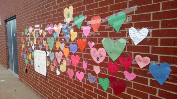Messages of hope and love have replaced graffiti at Denver's Isabella Bird Community School. (Eric Gorsky/Chalkbeat)
