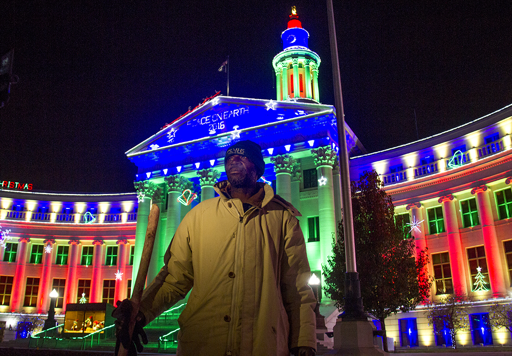 Jerry Burton poses for a portrait. Protesters who have set up camp in front of the City and County Building to denounce Denver's urban camping ban are removed by police. Nov. 29, 2016. (Kevin J. Beaty/Denverite)
camping ban; right to rest; homeless sweeps; city and county building; police; protest; kevinjbeaty; denver; denverite; colorado;