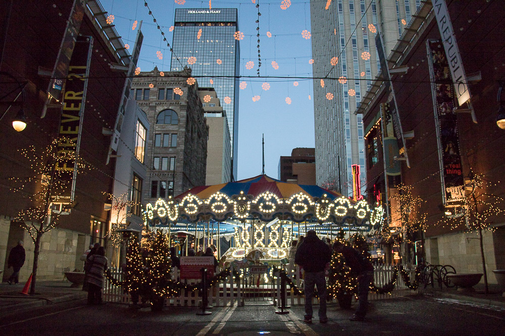 Part of the proceeds from Denver Pavilions holiday carousel. (Chloe Aiello/Denverite)