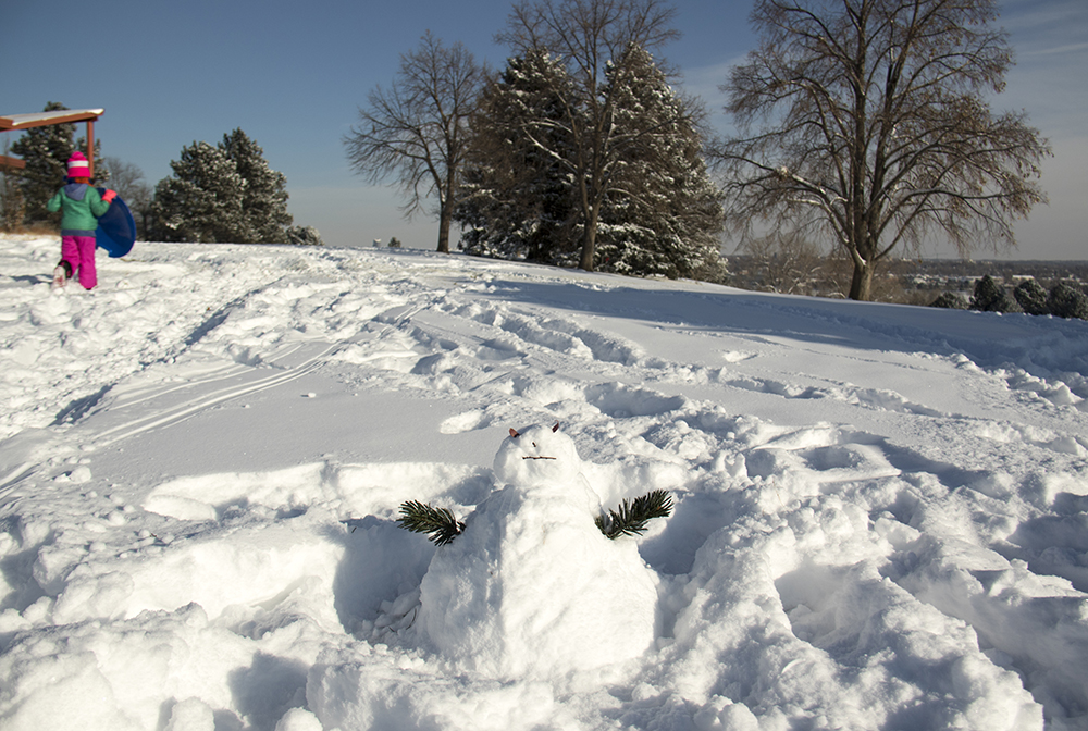 The dinkiest snowman. Dec. 17, 2016. (Kevin J. Beaty/Denverite)
snow day; winter; sledding; denver; denverite; colorado; kevinjbeaty;