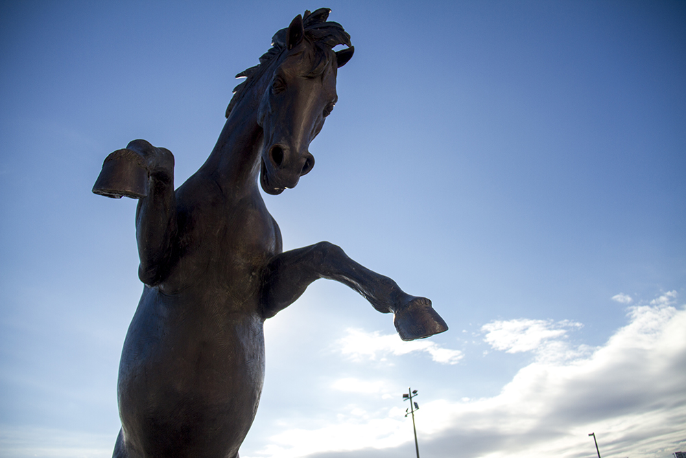 Broncos sculptures at Mile High Stadium. (Kevin J. Beaty/Denverite)
denver; colorado; denverite; kevinjbeaty; mile high stadium; broncos; sports; football;