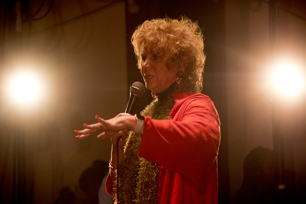 Cleo Parker Robinson addresses a crowd on the first night of Kwanzaa at the Cleo Parker Robinson Dance Theatre, Dec. 26, 2016. (Kevin J. Beaty/Denverite)