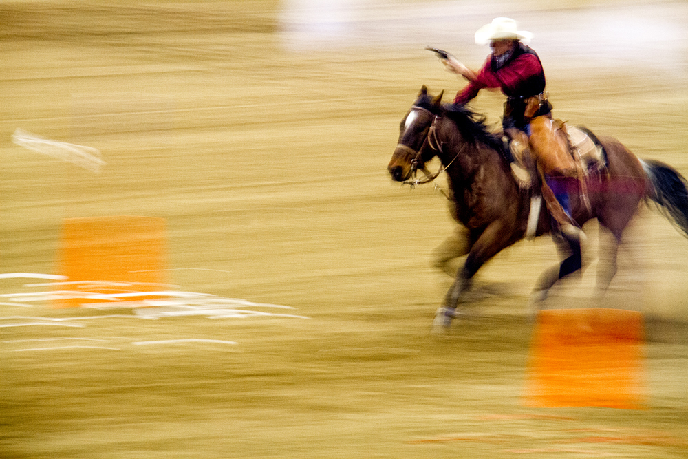 CMSA Cowboy Mounted Shooting competition. National Western Stock Show. Jan. 8, 2016. (Kevin J. Beaty/Denverite)
national western stock show; nwss; national western center; cowboy; kevinjbeaty; denver; denverite; colorado;