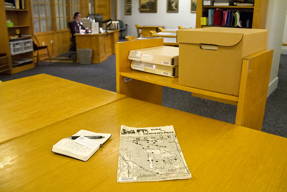 "Bike Into Denver's Past," a guide from the 1970s from Denver Public Library, seen here in DPL's Western History Collection. (Kevin J. Beaty/Denverite)
denver public library; archive; archival; bike tour; historic;