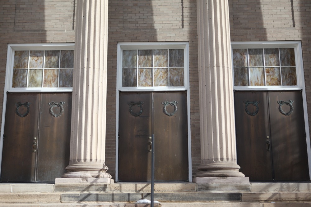 The metal doors of Alma Temple. (Andrew Kenney/Denverite)