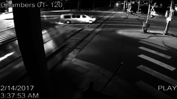 Surveillance footage of a fatal collision along the A Line. (Aurora Police Department)