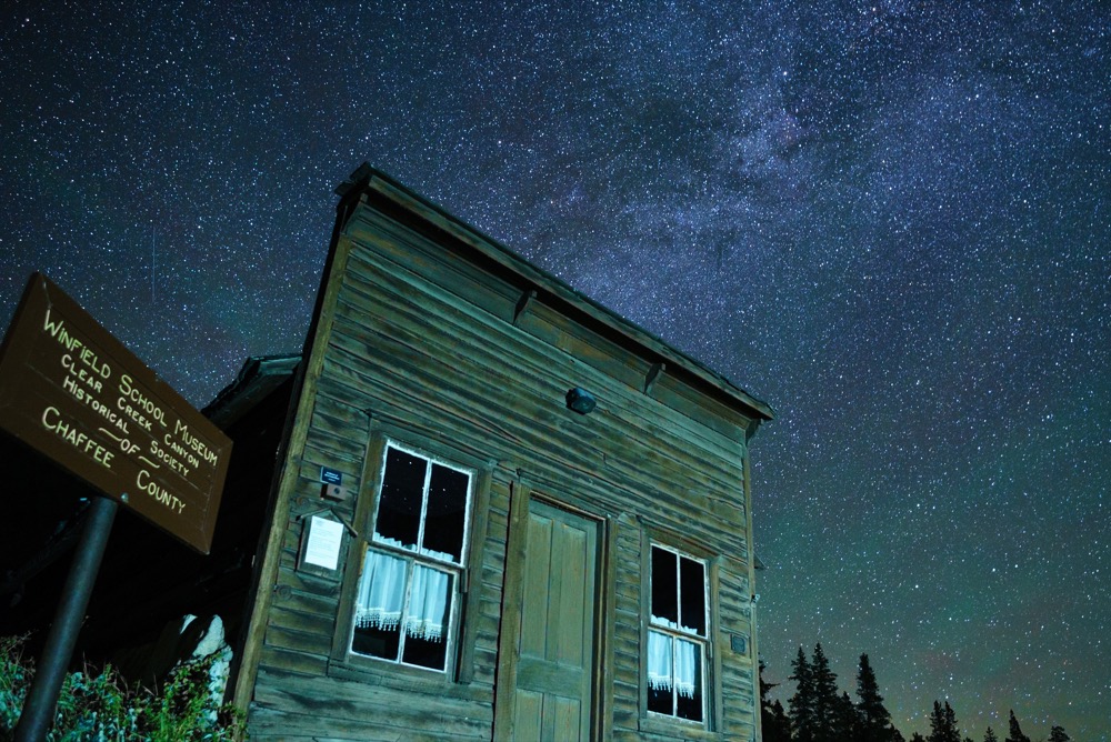 Winfield Ghost Town and stars. (Daniel Lowe/Star Mountain Media)