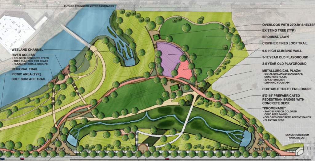City plans for the first phase of rebuilding Globeville Landing. A later phase will include new park features. (City of Denver)