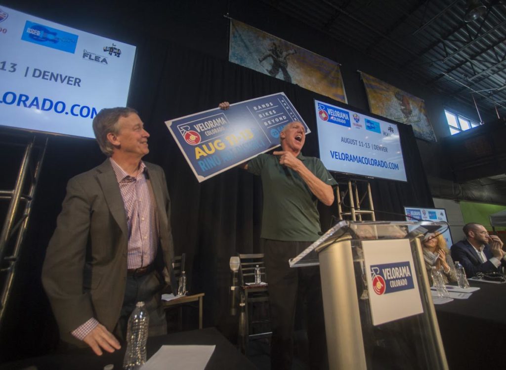 Gov. John Hickenlooper and Bill Walton at the Velorama Colorado announcement March 1, 2017. (Photo: Evan Semón Photography)