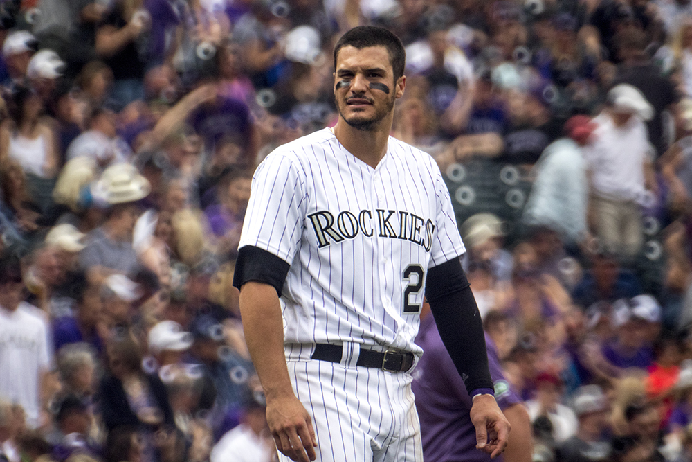 Nolan Arenado at bat. Coors Field opening day, April 7, 2017. (Kevin J. Beaty/Denverite)
rockies; ballpark; coors field; sports; baseball; opening day; denver; colorado; denverite; kevinjbeaty;