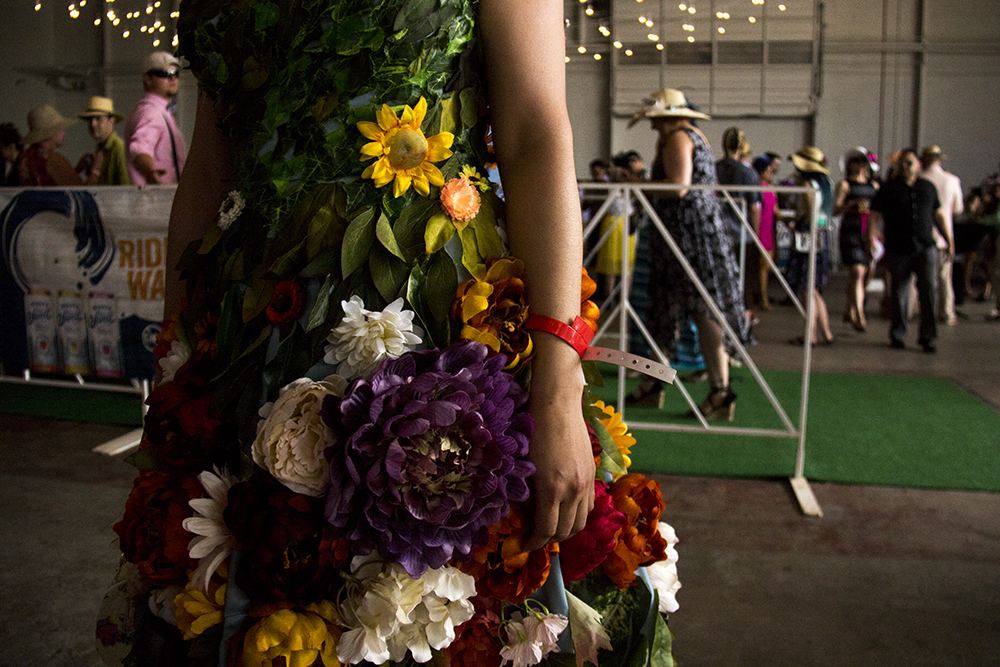 Maria Corretan and her floral dress. A Kentucky Derby party at Stanley Marketplace, May 6, 2017. (Kevin J. Beaty/Denverite)
stanley marketplace; kentucky derby; aurora; kevinjbeaty; denverite; colorado;