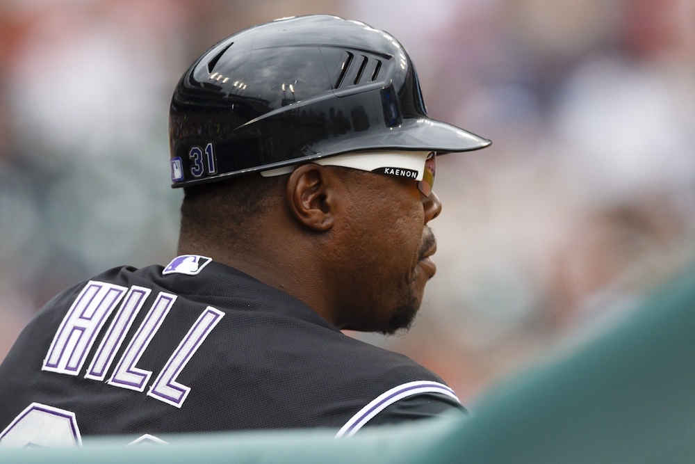 Glenallen Hill, pictured here when he was the Rockies first base coach, is not afraid of spiders. He can prove it. (Rick Osentoski/USA Today Sports)