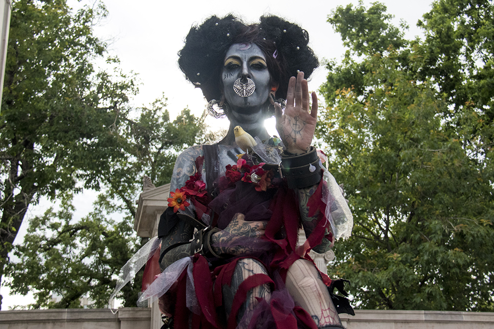 Nixi Theopora Pixi poses for a portrait. Denver PrideFest, June 17, 2017. (Kevin J. Beaty/Denverite)
pride; lgbtq; kevinjbeaty; denver; denverite; colorado; civic center park;