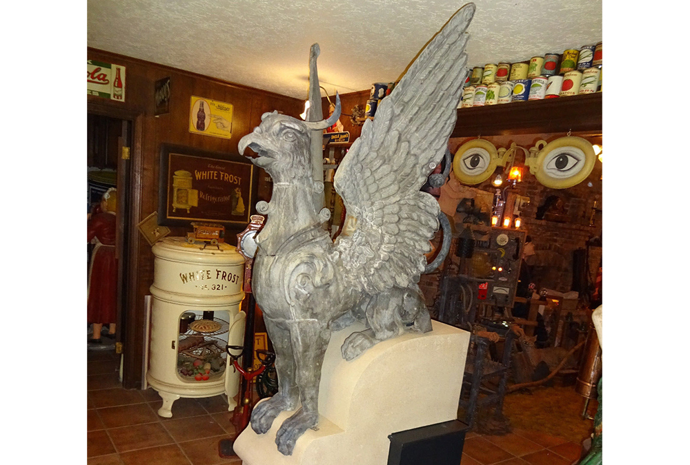 A zinc griffin for sale by Lon Stanley that allegedly once perched above a long-gone courthouse downtown. (Courtesy Lon Stanley) public art; ebay; arapahoe courthouse;