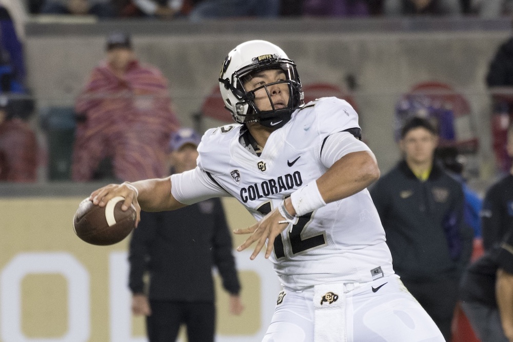 Steven Montez about to throw downfield. (Kyle Terada/USA Today Sports)