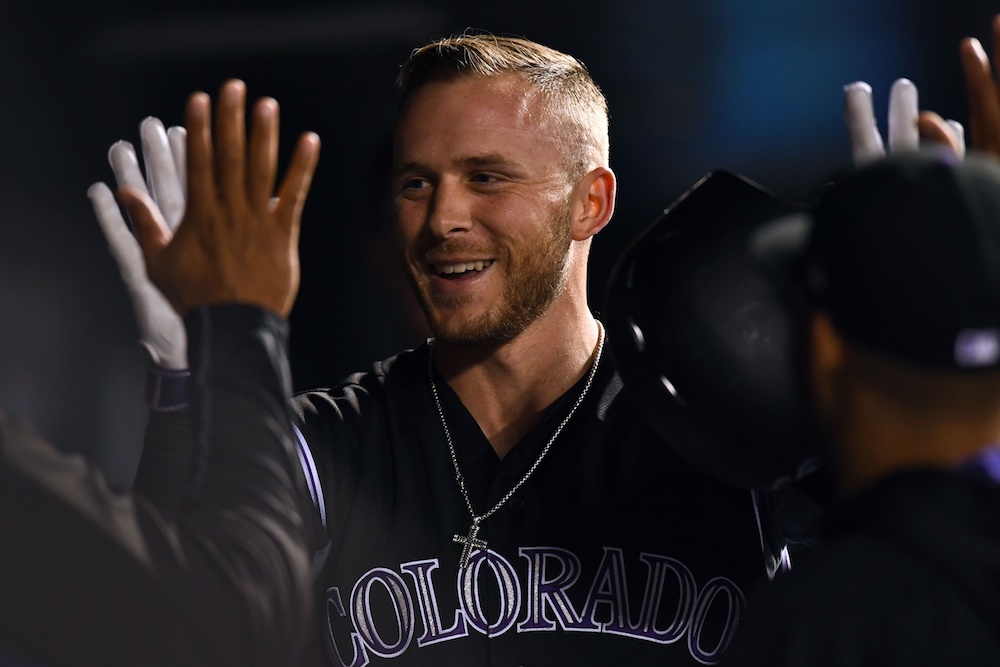 Trevor Story homered as the Rockies beat the Giants 9-6 on Tuesday. (Ron Chenoy/USA Today Sports)