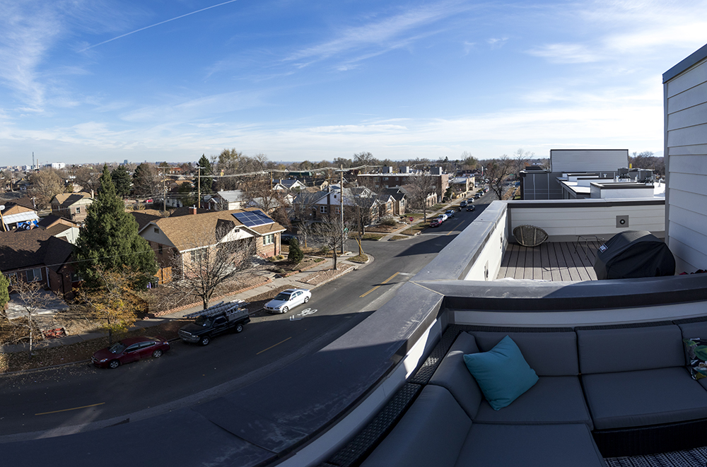 Rooftop decks above old West Colfax residences. Perry Row at Sloans Lake. Sloans Denver, Nov. 16, 2017. (Kevin J. Beaty/Denverite)
denver; colorado; denverite; kevinjbeaty; sloans lake; sloans denver; development; residential real estate;
