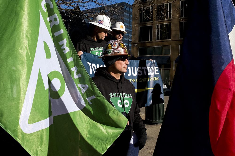 A news conference announcing that SkyHouse Denver workers reached a settlement about wage law violations., Dec. 20, 2017. (Kevin J. Beaty/Denverite)