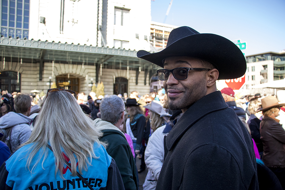 City Council President Albus Brooks sports a black cowboy hat. The 112th National Western Stock Show begins with a parade through downtown Denver, Jan. 4, 2018. (Kevin J. Beaty/Denverite)
national western stock show; nwss; parade; denver; denverite; colorado; kevinjbeaty;