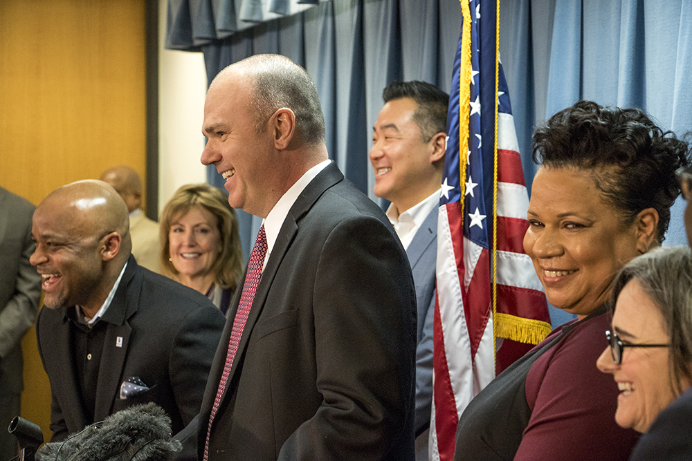 Troy Riggs, Denver Department of Public Safety's new executive director, speaks at a press conference concerning his appointment, Feb. 5, 2018. (Kevin J. Beaty/Denverite)
denver; colorado; denverite; kevinjbeaty; department of public safety; copolitics;