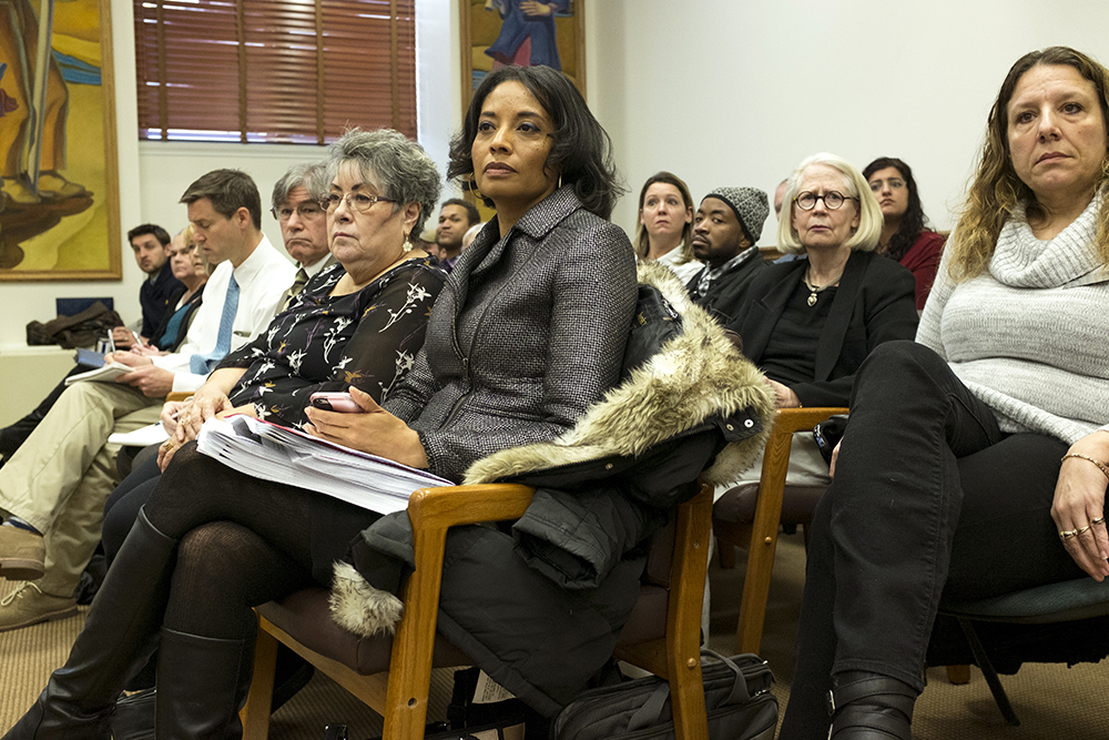 Lisa Calderón sits in at a Denver City Council committee meeting on the Community Reentry Project, Feb. 21, 2018. (Kevin J. Beaty/Denverite)
city and county building; city council; denver; denverite; colorado; kevinjbeaty;