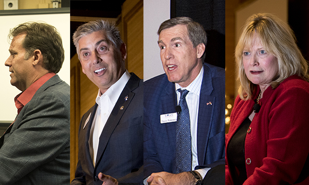 Republican gubernatorial candidates Stephen Barlock (left to right), Victor Mitchell, Doug Robinson and Cynthia Coffman. (Kevin J. Beaty/Denverite) denver; colorado; denverite; kevinjbeaty; election; governors race; gubernatorial; candidate;