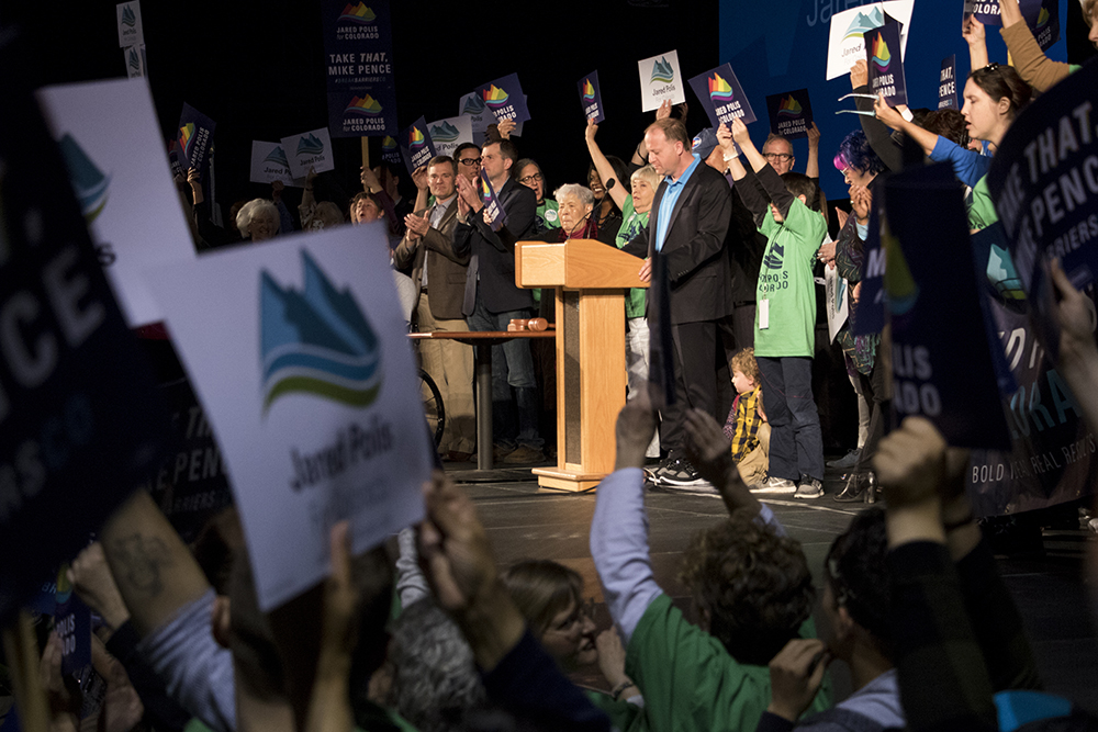 U.S. Congressman Jared Polis. The 2018 Democratic State Assembly at the 1stBank Center in Broomfield, April 14, 2018. (Kevin J. Beaty/Denverite) copolitics; broomfield; colorado; politics; election; kevinjbeaty; denverite;