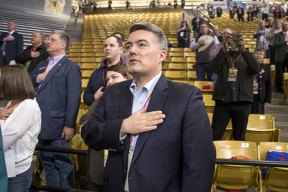 U.S. Senator Cory Gardner. The 2018 Republican State Assembly on the campus of the University of Colorado Boulder, April 14, 2018. (Kevin J. Beaty/Denverite)
copolitics; boulder; colorado; election; politics; kevinjbeaty; denverite;