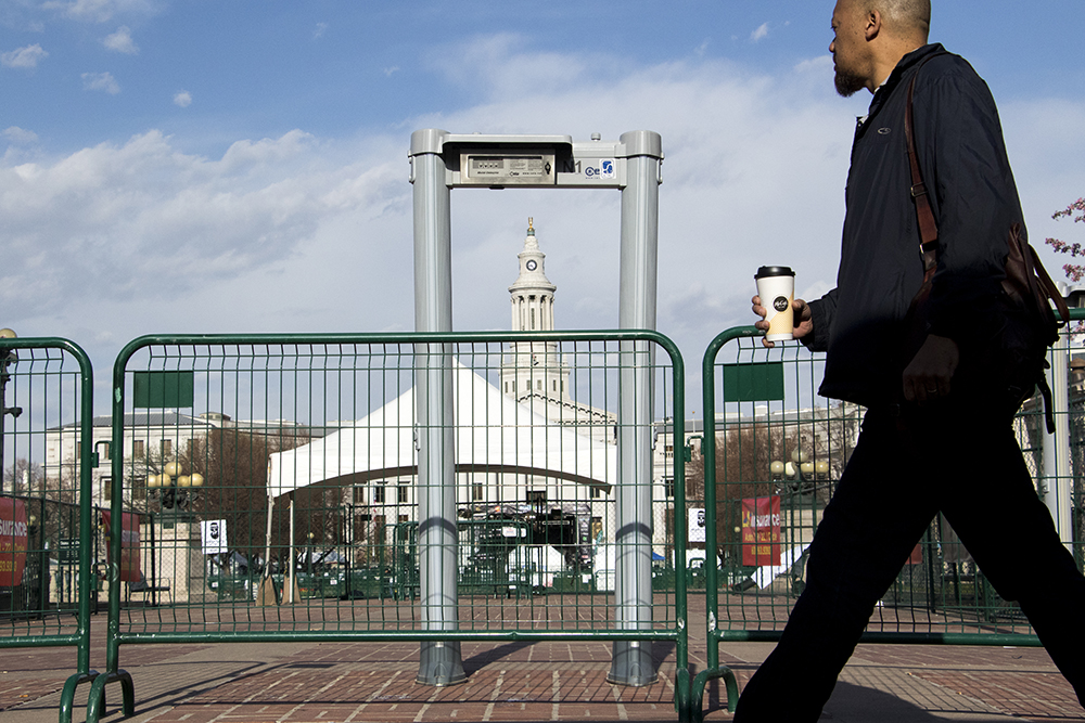 A metal detector around Civic Center Park in anticipation of Denver's 2018 Mile High 420 Festival, April 20, 2018. (Kevin J. Beaty/Denverite)
420; stoner; denver; denverite; colorado; kevinjbeaty;