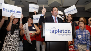 Walker Stapleton addresses supporters during his primary election watch party, June 26, 2018. (Alyson McClaran/For Denverite)
