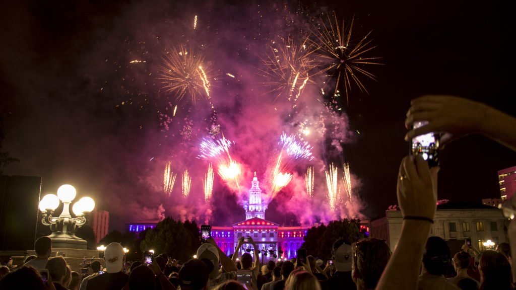 Fireworks end the evening at Denver's annual Independence Eve show. Civic Center Park, July 3, 2018. (Kevin J. Beaty/Denverite)