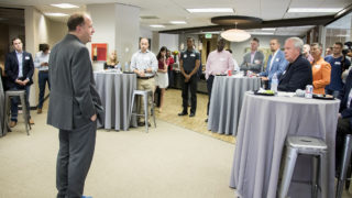 Jared Polis addresses a group of veterans in Denver, Aug. 7, 2018. (Kevin J. Beaty/Denverite)