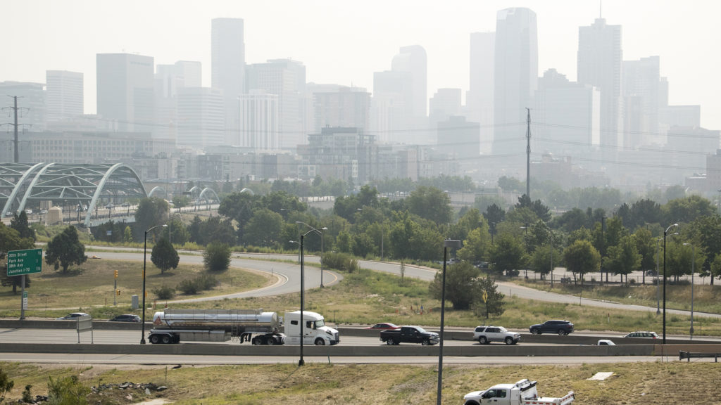 Denver's air quality is visibly not great on Aug. 20, 2018. (Kevin J. Beaty/Denverite)