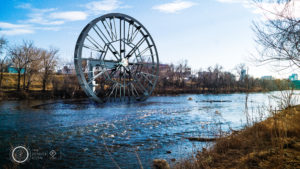 An illustration of the "Denver Icon" water-wheel project proposed for the South Platte River. (Courtesy ClayDean Electric)