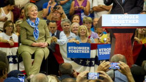 John Hickenlooper and Hillary Clinton at a rally in Commerce City. August 3, 2016. (Kevin J. Beaty/Denverite)