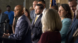 Mayor Michael Hancock announces his proposed 2019 budget for Denver, Sept. 13, 2018. (Kevin J. Beaty/Denverite)