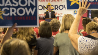 Congressional candidate Jason Crow speaks at a campaign rally at a VFW post in Aurora, Sept. 20, 2018. (Kevin J. Beaty/Denverite)