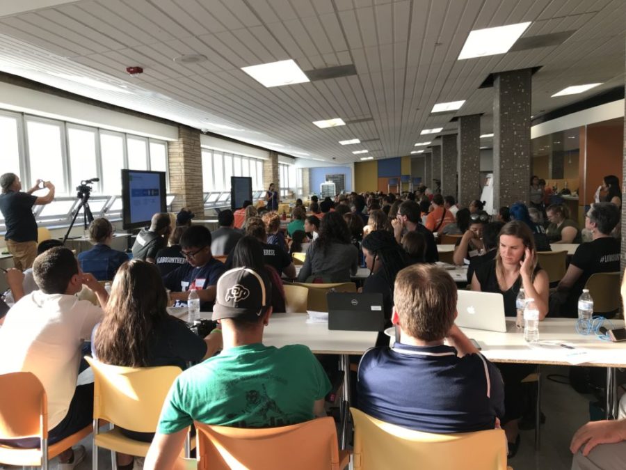 More than 100 people gathered at Abraham Lincoln High School to give feedback on the Denver superintendent search. (Melanie Asmar/Chalkbeat)