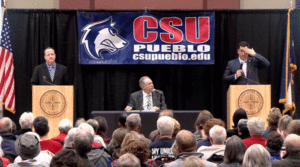 Gubernatorial candidates Jared Polis and Walker Stapleton face off in their fourth debate at Colorado State University-Pueblo, Oct. 8, 2018. (Courtesy: Center for New Media at Pueblo Community College)